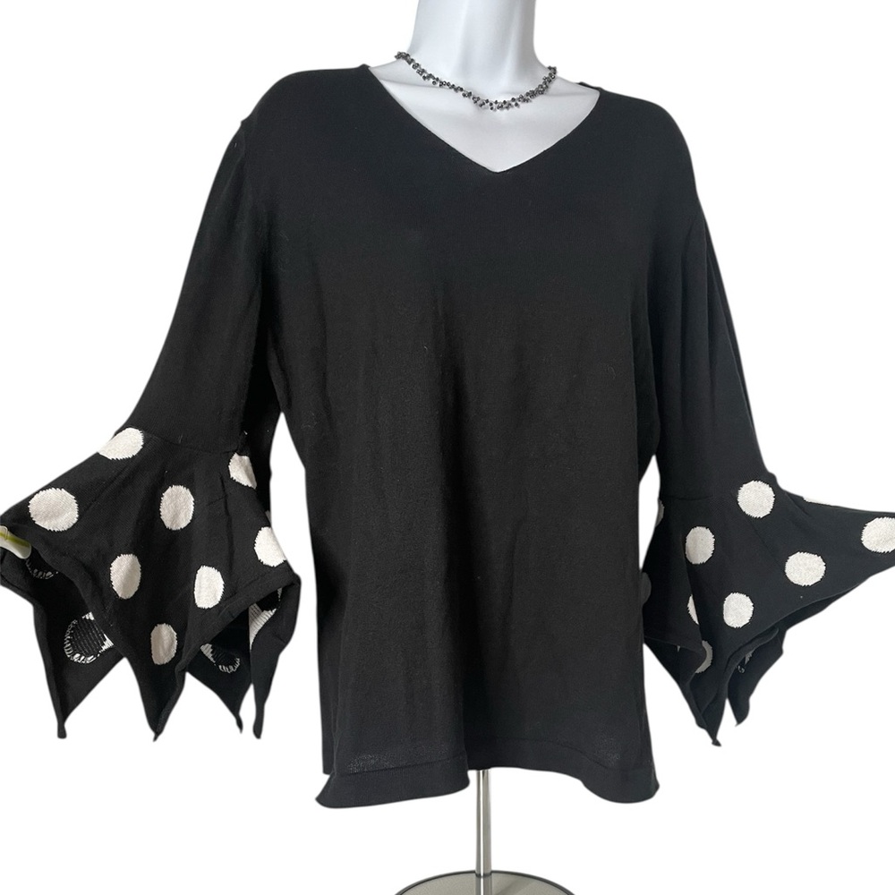 Angel Black Sweater with White Polka Dot Sleeves